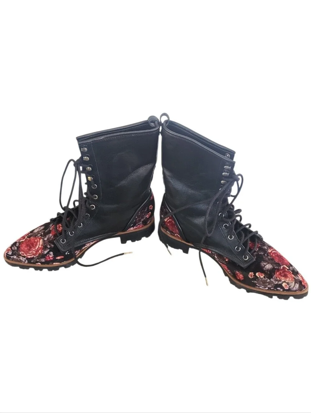 NWT Luxury Rebel Gretchen Vegan Floral Velvet Lace Up Point Toe Boots Sz 7 - Picture 8 of 15